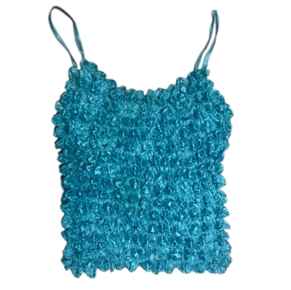 turquoise blue puckered one sz fits most satin stretch spaghetti strap tank top - Picture 1 of 3